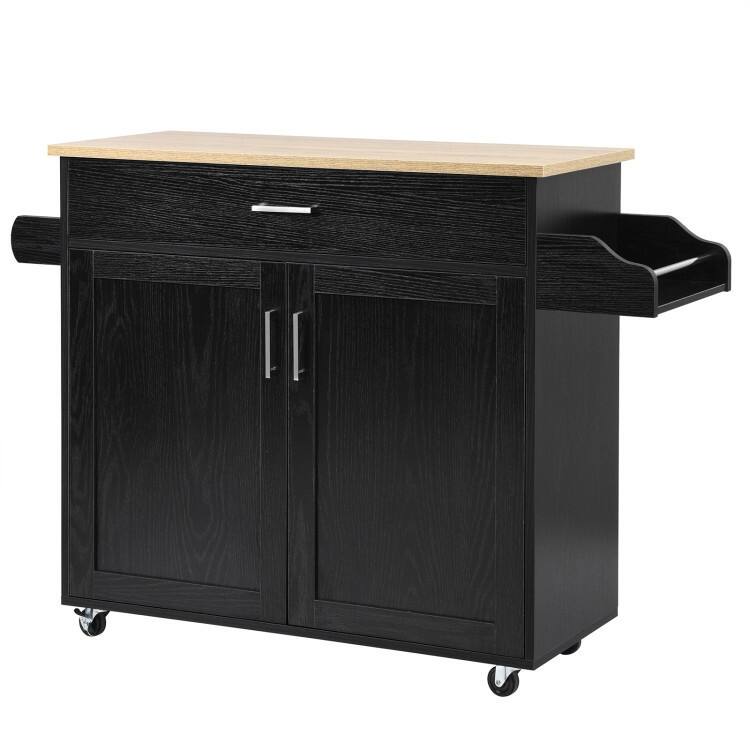 Rolling Kitchen Island Cart with Towel and Spice Rack - 45.5" x 16" x 33.5"(L x W x H)