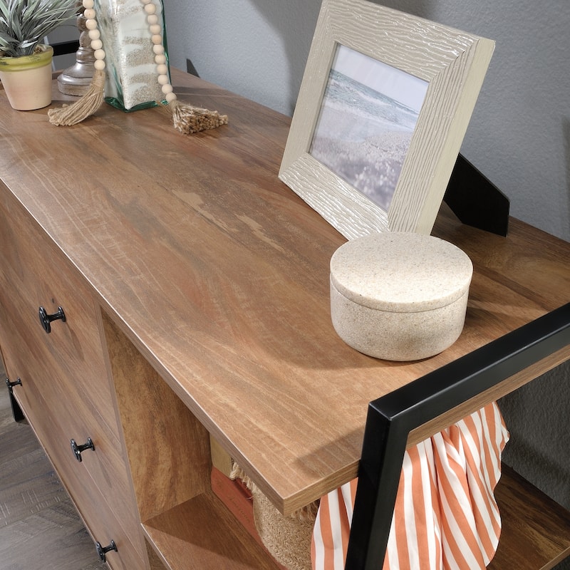 Wood Dresser with Spacious Drawers and Open Shelves