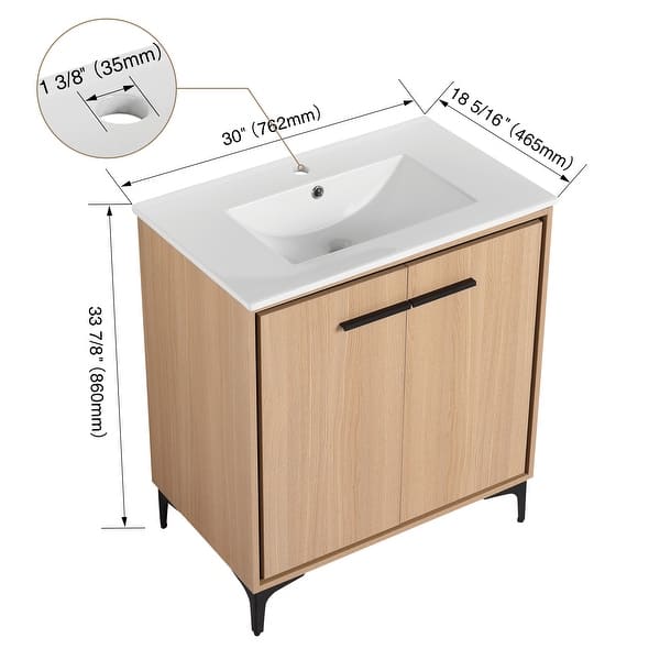 dimension image slide 1 of 4, BNK 24/30 inch Freestanding Single Sink Bathroom Vanity with Soft Close Door and 1 Adjustable Shelf