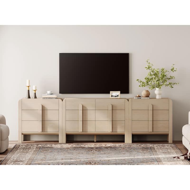 WAMPAT Modern Dresser TV Stand For Tvs Up To 120", 3-In-1 Mid Century Entertainment Center With Storage, Wood Media Console - Light Oak