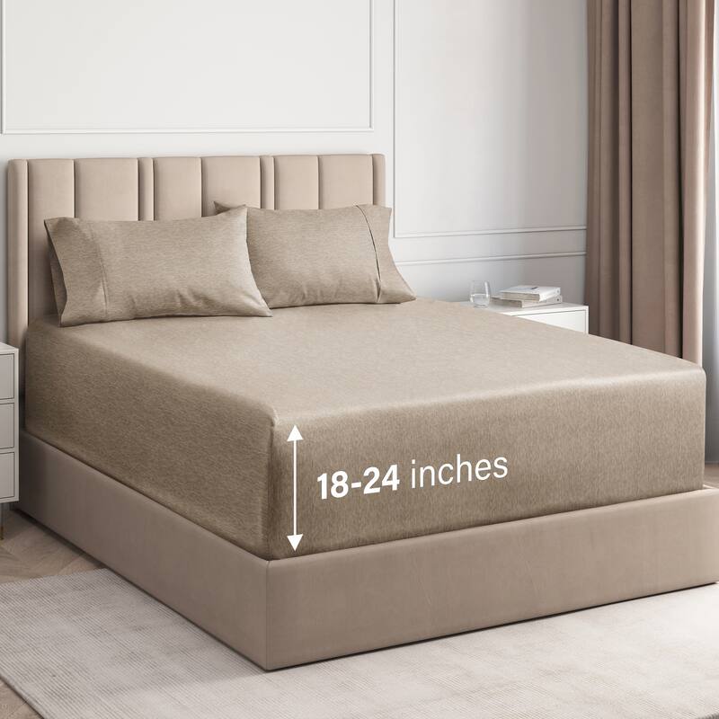 CGK Linens 4 Piece Solid Microfiber Extra Deep Pocket Bed Sheet Set - King - Heathered Beige