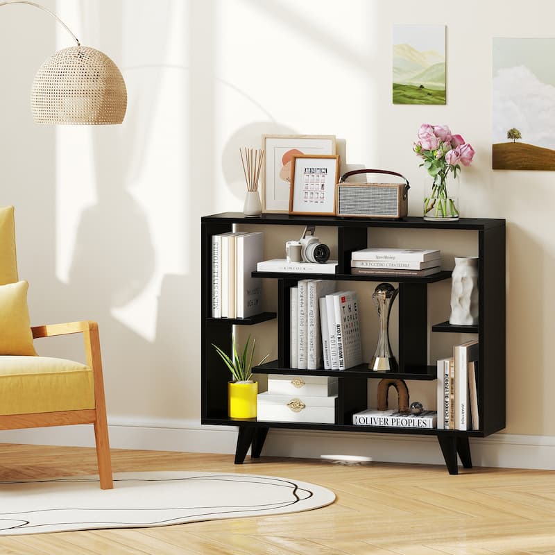 Gymax Bookshelf Geometric Bookcase w/ Anti-Tipping Kit Storage