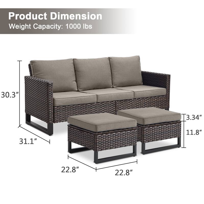 Gymojoy Outdoor Patio Wicker Sofa with Ottomans