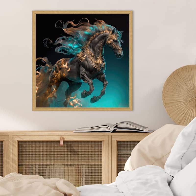 Fiery Stallion by Jake Fouracre Framed Canvas Wall Art Print - Sylvie Bright Gold