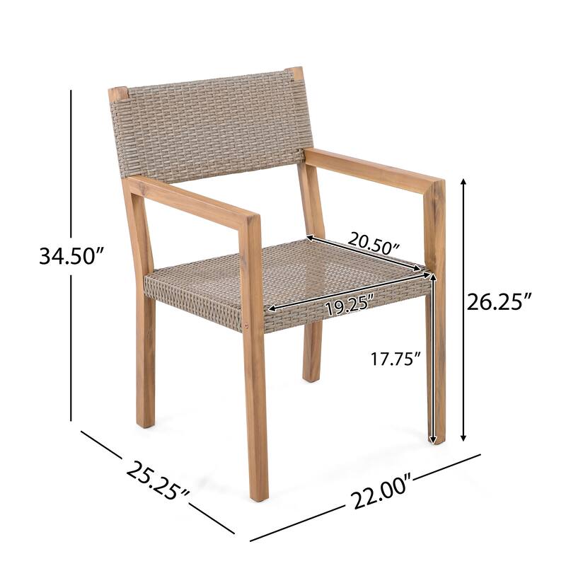 Outdoor 2 Piece Solid Wood Wicker Armrest Dining Chair with Backrest and Easy Clean for Dining Room Kitchen Living Room Terrace