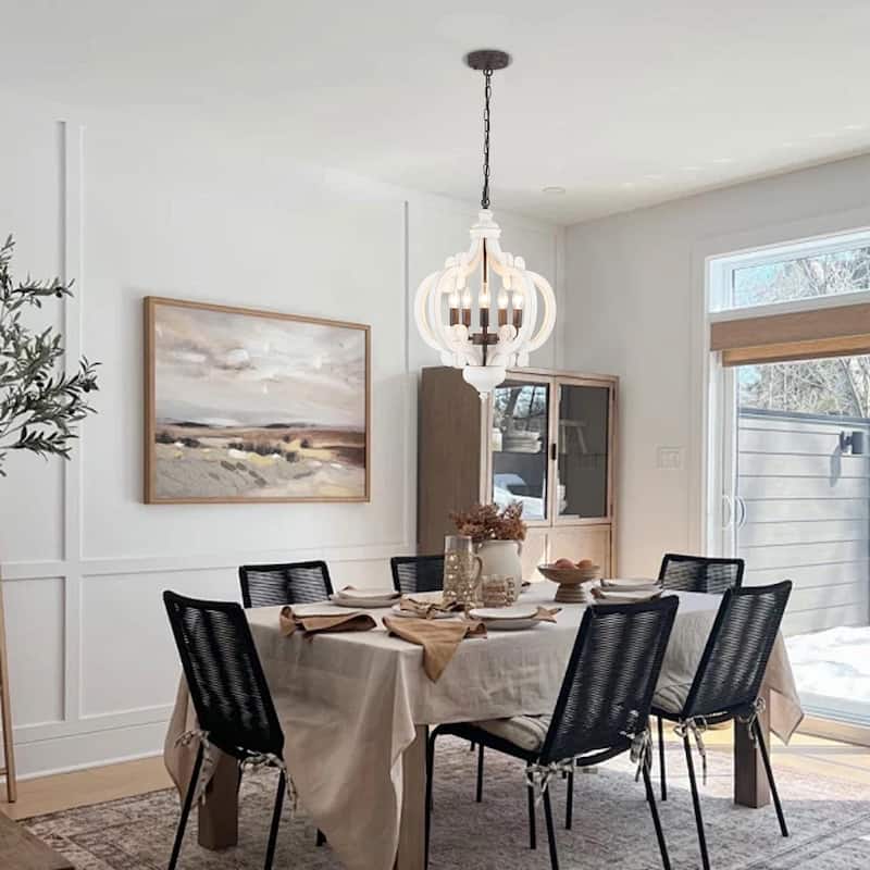 5-Light Country Wood Chandelier Light Fixture for Kitchen Island Dining Room