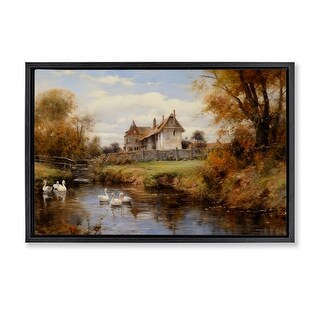 Stupell Ducks in Cottage River Framed Floater Canvas Wall Art Design By ...