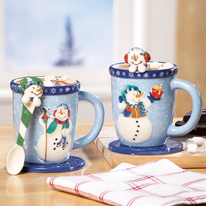 Snowman Holiday Mug and Spoon Gift Set - Blue