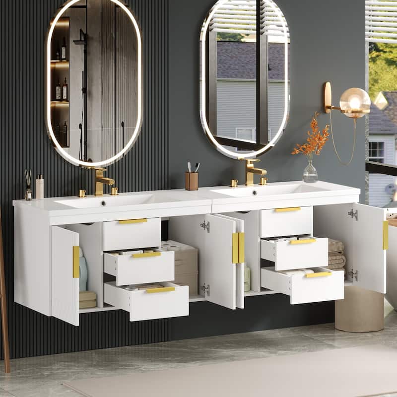 72'' Wall Mounted Bathroom Vanity, Floating Bathroom Storage Cabinet With 2 Drawers, Solid Wood Bathroom Cabinet