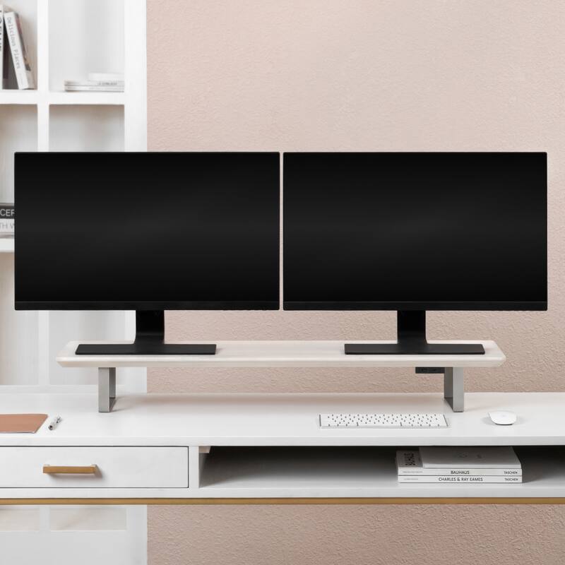 Jani Wood Monitor Stand Riser Desk - Ergonomic Design Stand, Desktop Organizer Table for Home, Office Workspace, Gaming Desk - Off-White