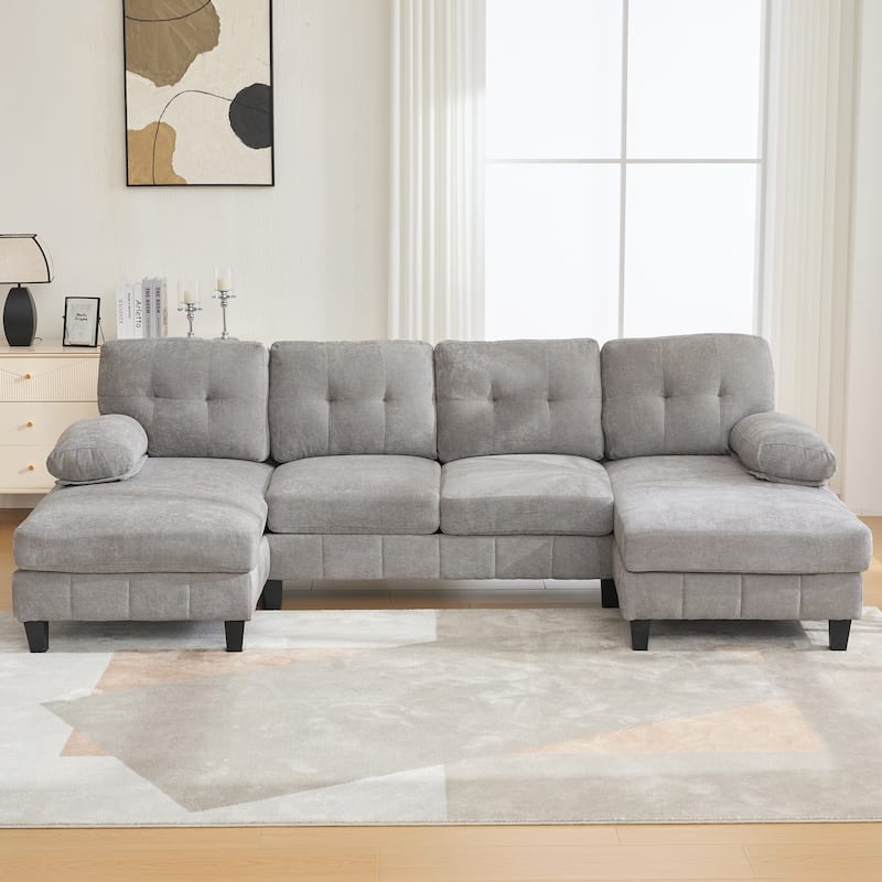 Anmytek 103.5"Chenille U-Shaped Sectional Sofa with Dual Chaise Lounges, Storage Pockets & Armrest Pillows