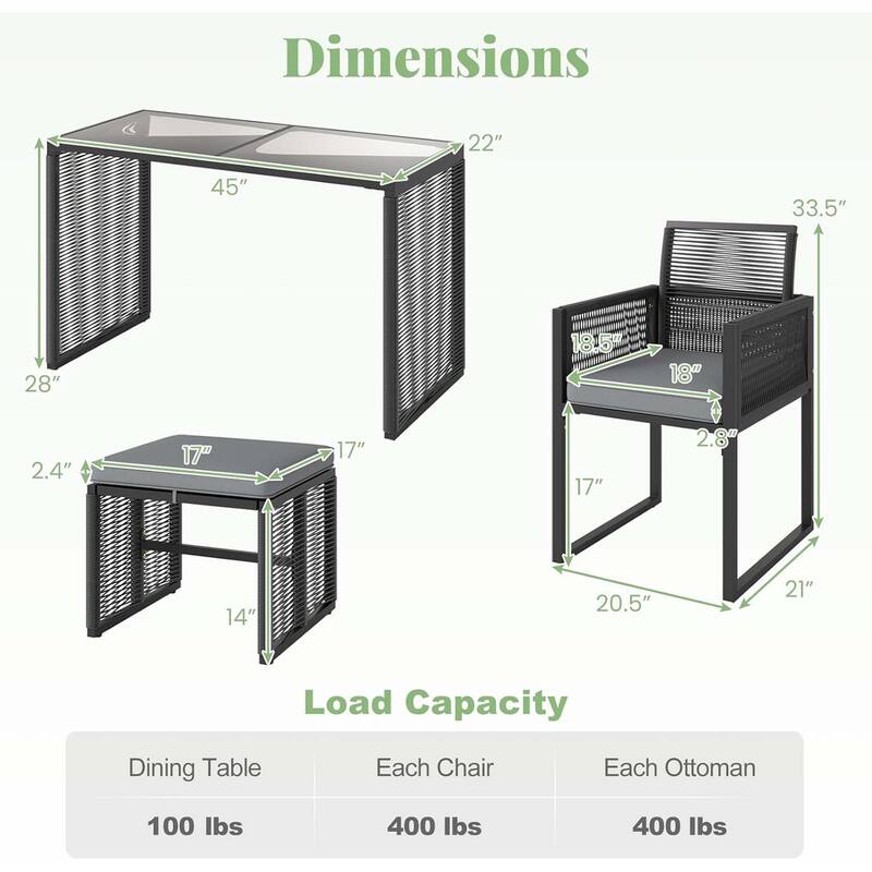 5 PCS Outdoor Dining Set PE Wicker Conversation Set w/ Cushions