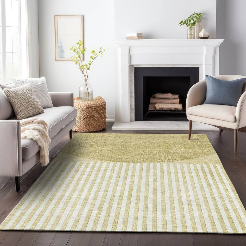 Machine Washable Indoor/Outdoor Contemporary Mod Chantille Rug