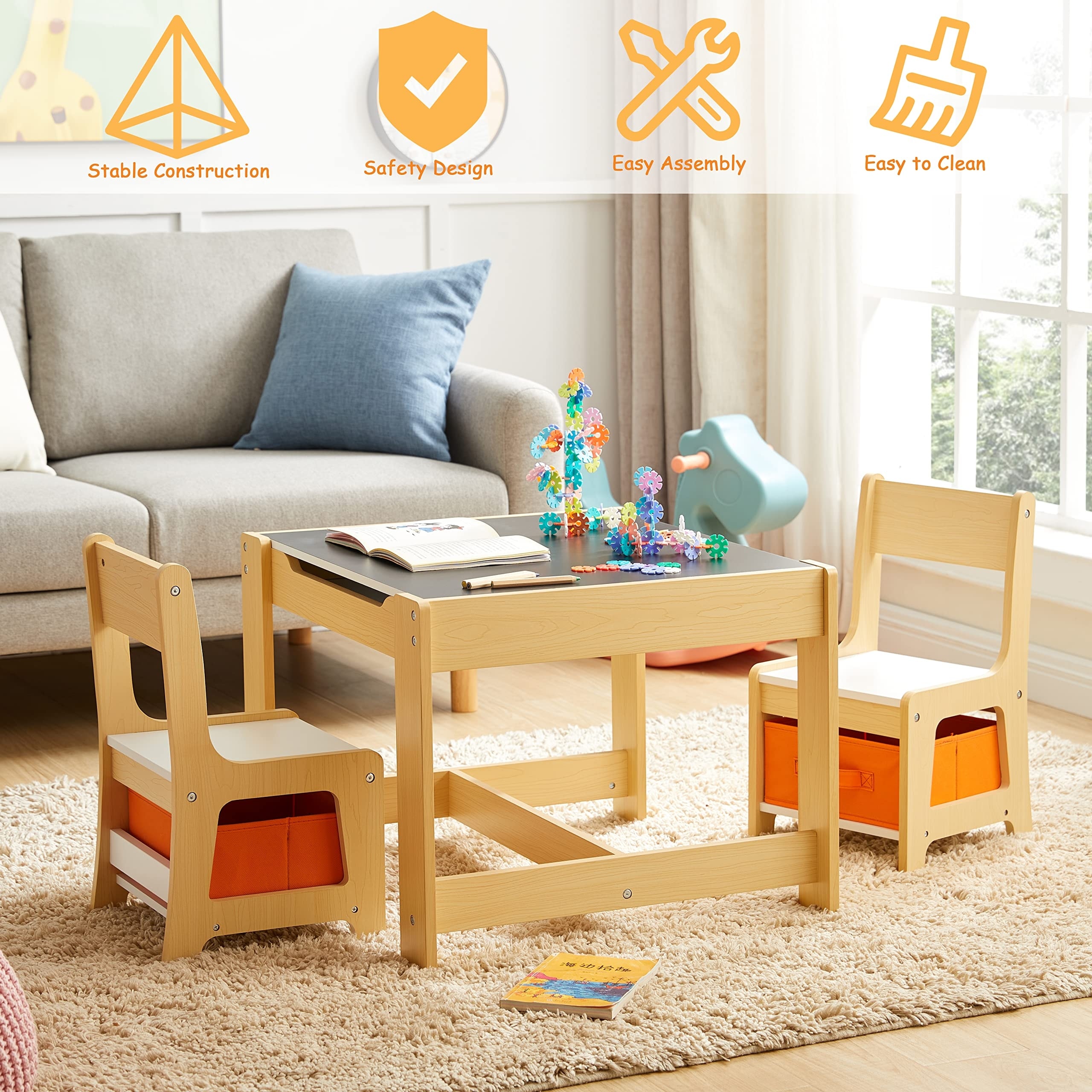 Wooden Lego Table With Chairs Lego Table With Storage 3-in-1 Kids