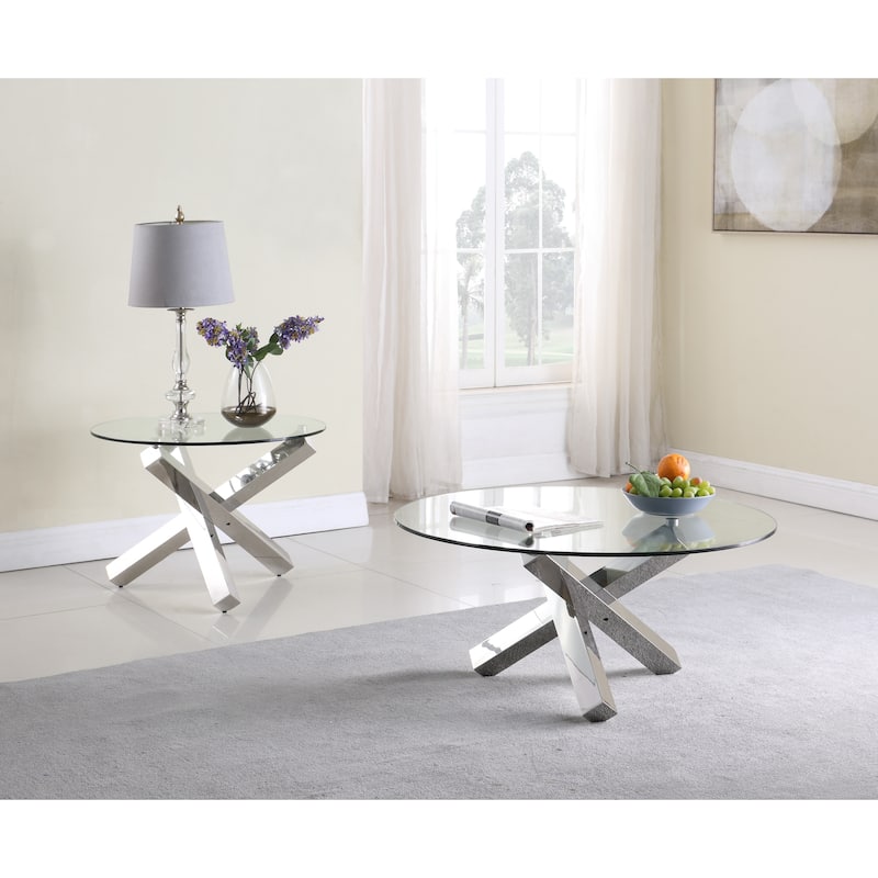 Somette 35" Round Glass Top Cocktail Table