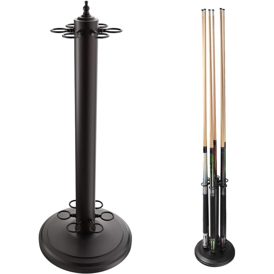 GSE™ 6-Cue Floor Stand-Style Metal Billiard Pool Cue Rack, Holds 6 Pool Cue Sticks