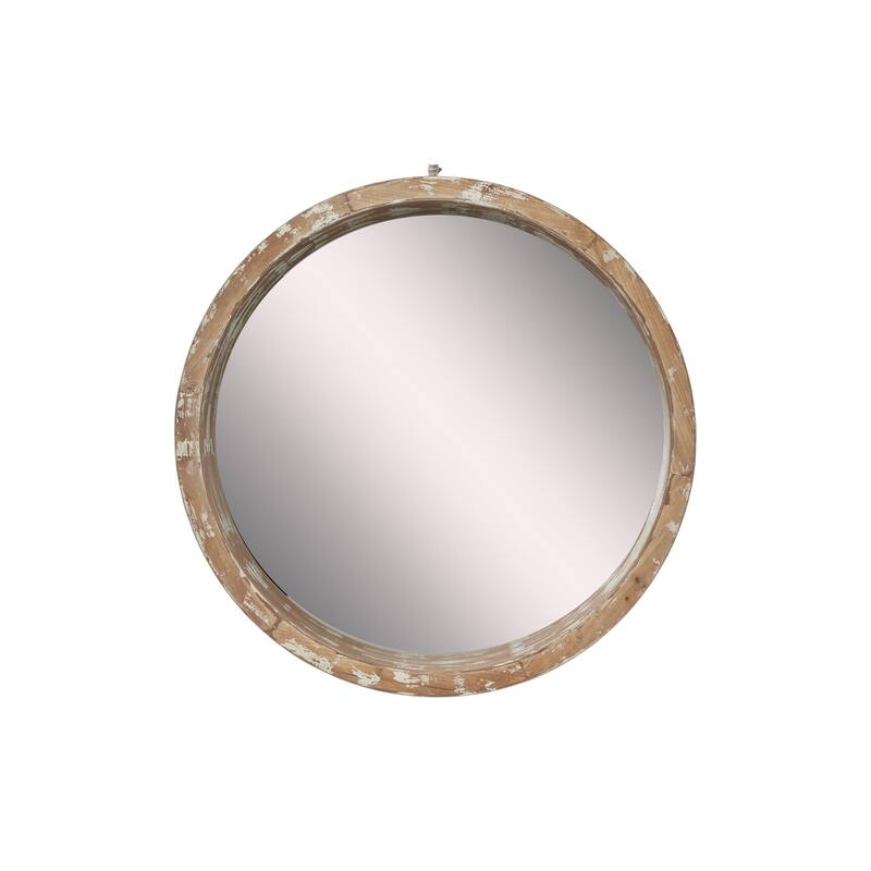 Wood Room Wall Mirror with Cream Distressing - Brown - Roche River Decor - Brown
