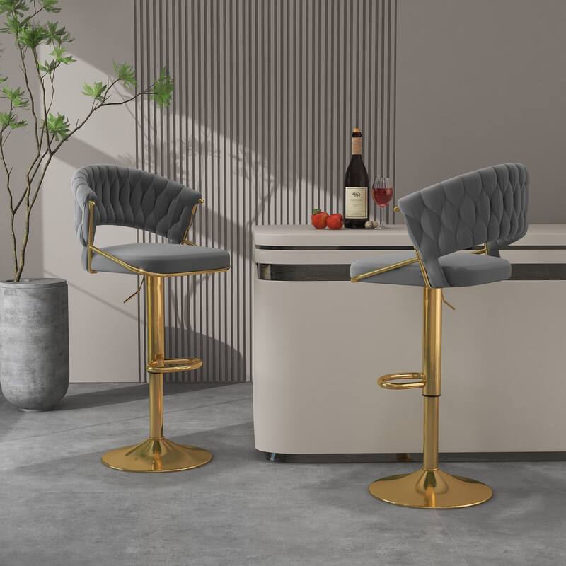 Modern Velvet Counter Bar Stools with Backs(Set of 2)