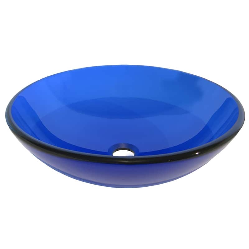 Miseno Circular 16-1/2" Tempered Glass Vessel Bathroom Sink with Drain