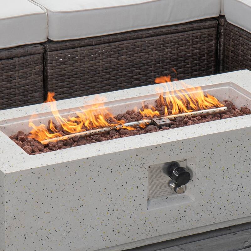 COSIEST Outdoor Patio Rectangle Fire Pit with Tank Cover Table - 42" W x 17" L x 13" H