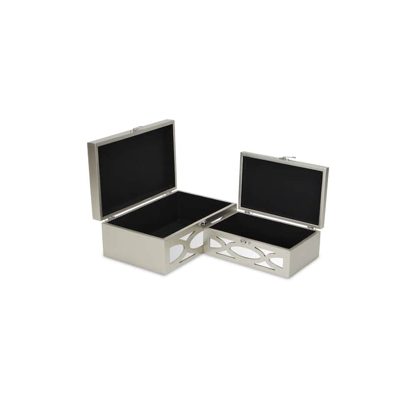 Champagne Wood Boxes with Overlayed Mirror Front and Top (Set of 2)