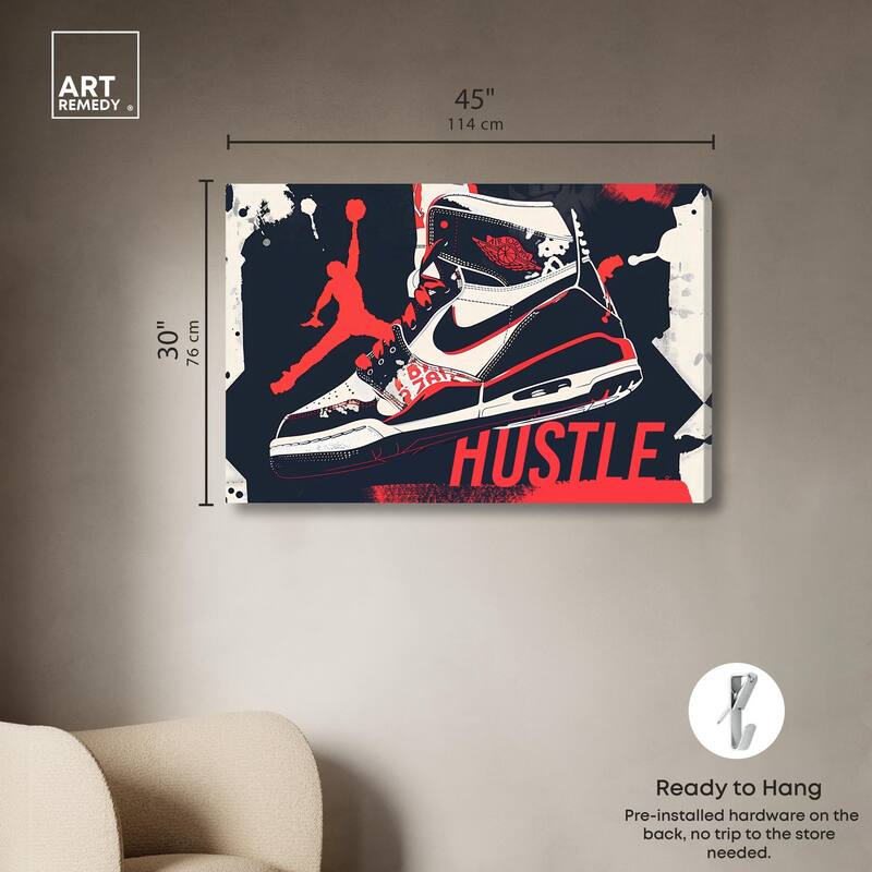 Navy Red Hustle Sneaker Canvas by Art Remedy, Gallery Wrapped