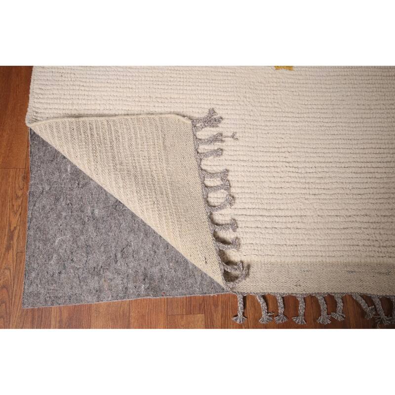 Ivory Palace Size Moroccan Oriental Area Rug Hand-Knotted Wool Carpet - 11'10"x 18'7"