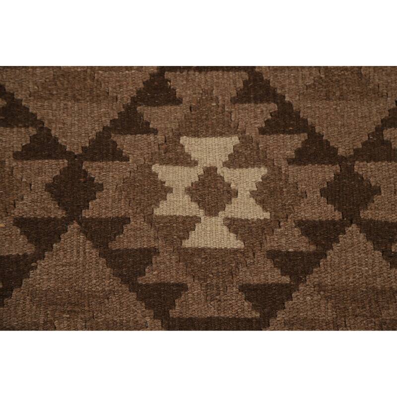 Hand Woven Oriental 100% Wool Carpet Southwestern Geometric Brown Kilim Area Rug - 9' 9'' X 6' 10''