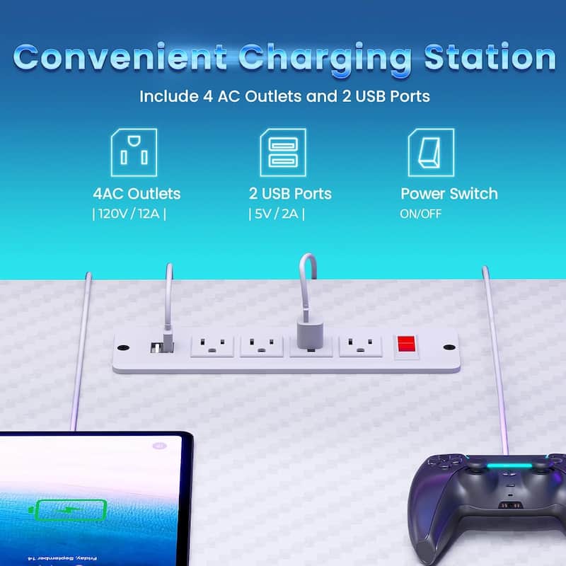 55" Standing Gaming Desk Long Computer Desk Power Strip Keyboard Tray