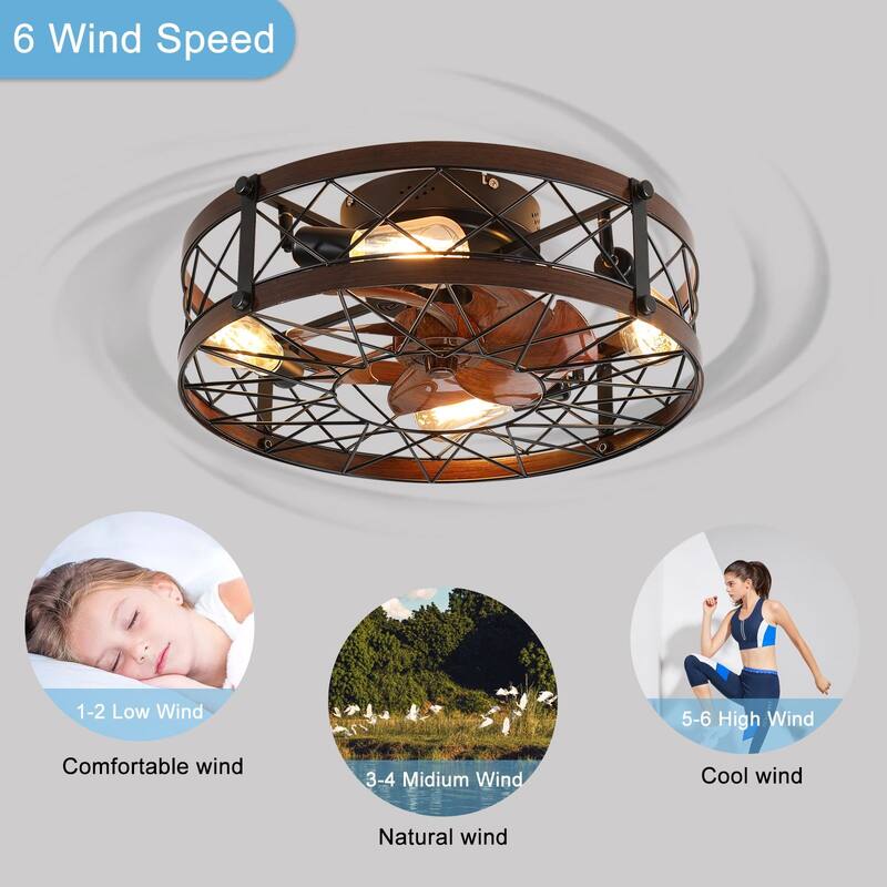 Oaks Aura 20in.Modern Caged Low Profile Ceiling Fan with Light, Dual App Control Farmhouse Flush Mount Ceiling Fan with Remote