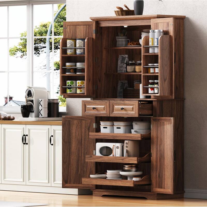 71" Tall Kitchen Pantry Cabinet with 3 Pull-Out Cabinet Organizers