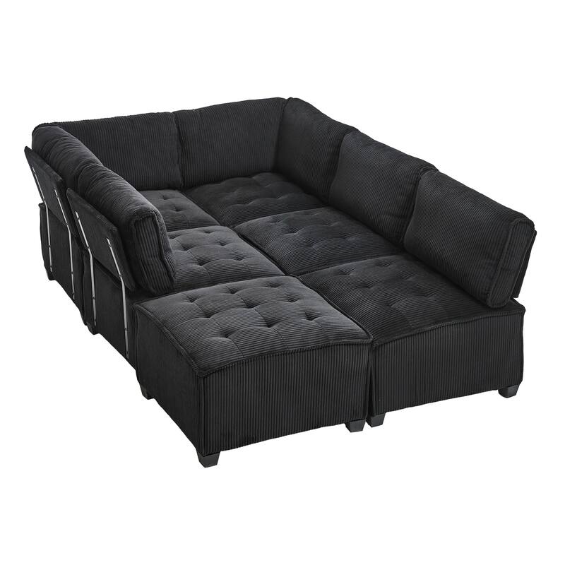 Ergonomic Lounge Modular Couch Corduroy Sectional Sofa with Deep Seat Ottoman Chaise and High-Rebound Thick Cushions