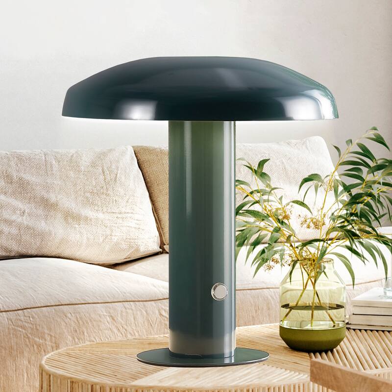 Boletus 11" Contemporary Bohemian Rechargeable/Cordless Iron Integrated LED Mushroom Table Lamp, by JONATHAN Y