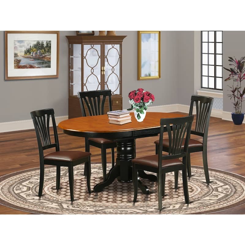 5-Piece Oval Black Finish Solid Wood Top Dining table with 4 Chairs with