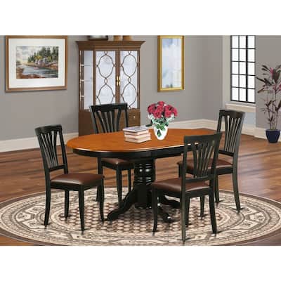 5-Piece Oval Black Finish Solid Wood Top Dining table with 4 Chairs with
