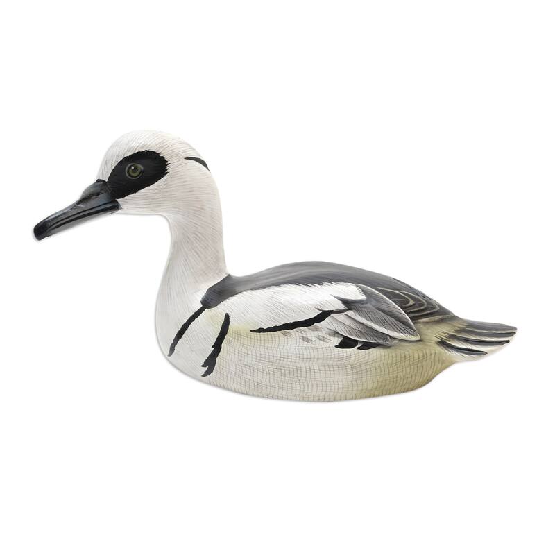 Novica Handmade White Smew Wood Statuette