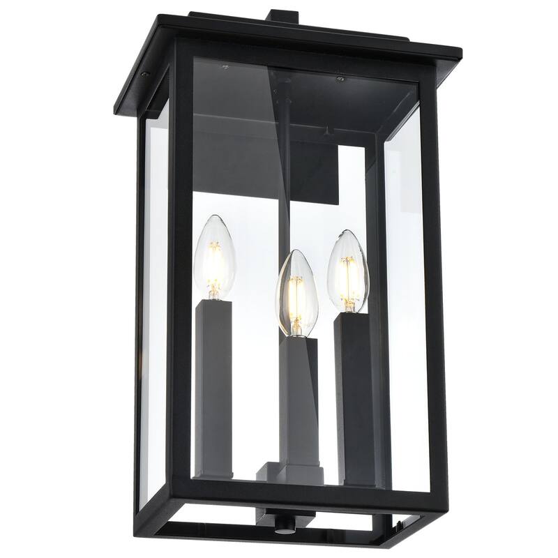 3-Light Outdoor Wall Sconce, Exterior Porch Light Wall Mount Lantern with Clear Glass for House, Farmhouse Sconces Lantern