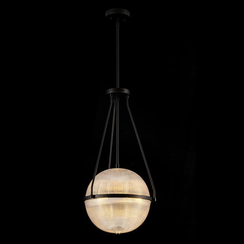 3-Light 13.78" Black/Gold Mid-Century Modern Grid Glass Globe Bubble Pendant Light Kitchen Island Lighting