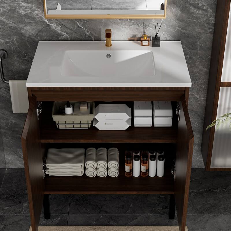 GDFStudio - Niall Modern Mid-Century Freestanding Bathroom Vanity with Soft Close Doors & Large Storage Spaces, WITHOUT Sink