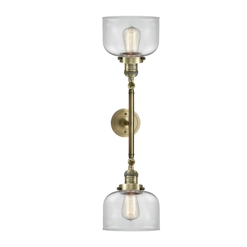 Innovations Lighting Large Bell 2 Light 23" Wide Bathroom Vanity Light - Antique Brass / Clear