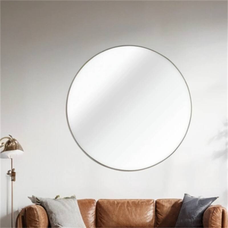 42" Metal Framed Round Mirror with Shatterproof Film and Hooks