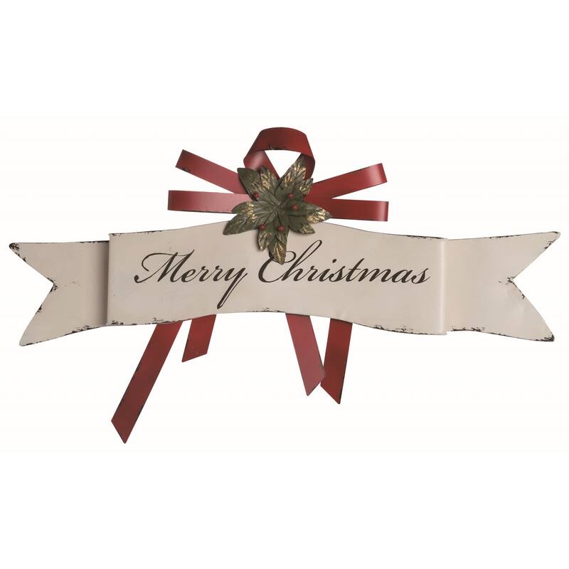Transpac Metal White Christmas Merry Christmas Banner Wall Accent
