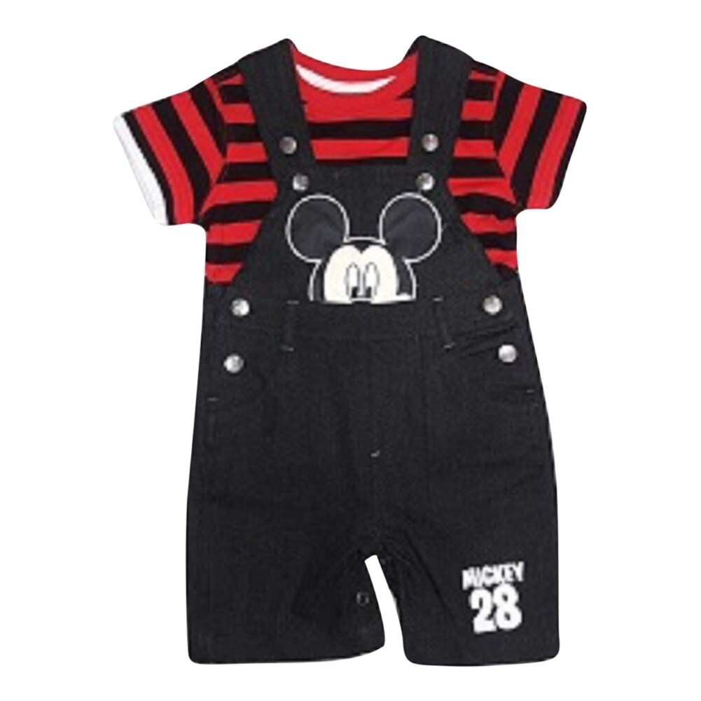 Shop Baby Boys Black Red Mickey Mouse Overall Striped T Shirt 2 Pc