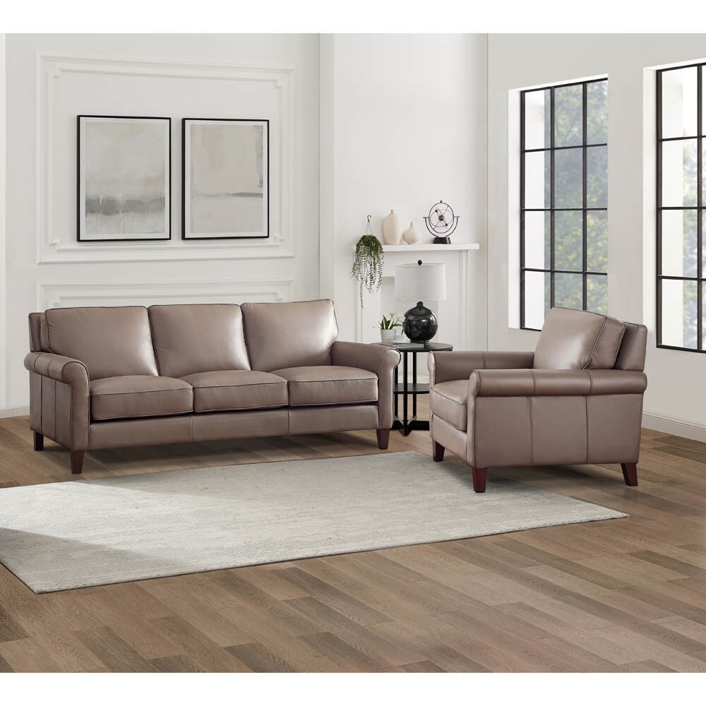 Taupe leather sofa store and loveseat