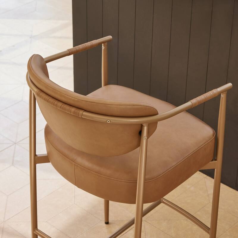 Spruce & Spring Modern Counter Stool with Gold Metal Frame and Woven Strap Arm