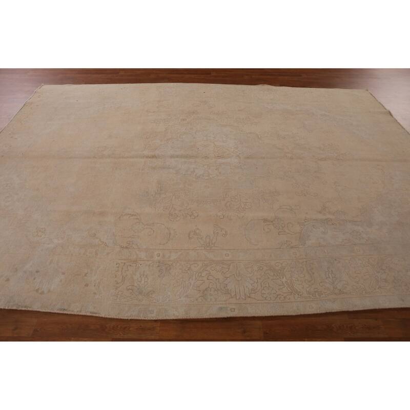 Hand Knotted Oriental 100% Wool Carpet Traditional Medallion Peach Tabriz Area Rug - 11' 1'' X 7' 6''