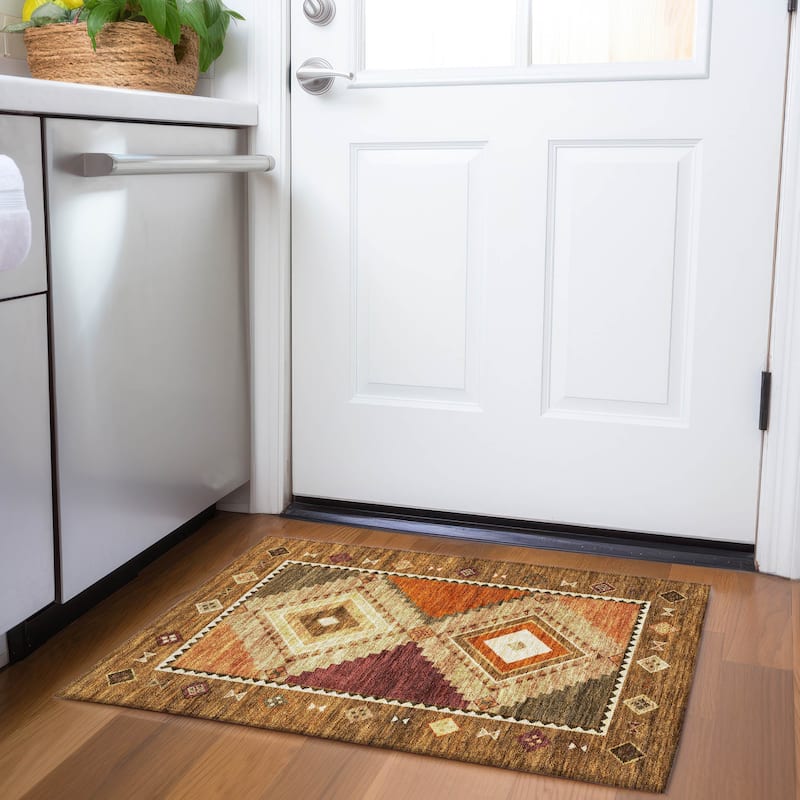 Premium Washable Super Soft Boho Tribal Mayfield Rug - Brown - 1' 8" x 2' 6" - Rectangle