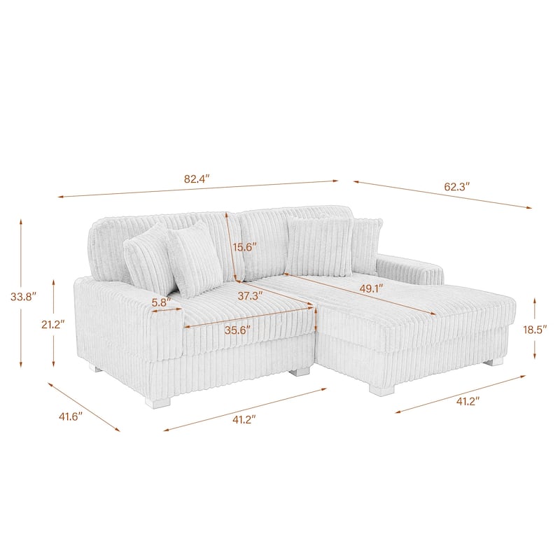 Anne 82" W Comfy Upholstered Plush Corduroy Modular Sectional Sofa