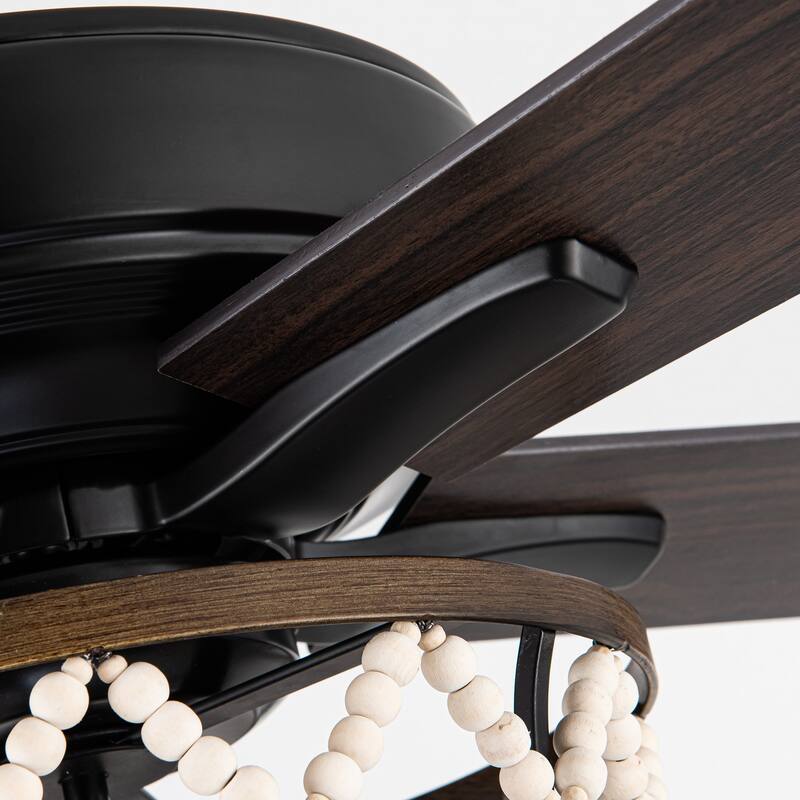 52" Bohemian Black Ceiling Fan with Wood Beaded Light Kit and Remote Control - 52 in. D x 52 in. W x 18.2 in. H