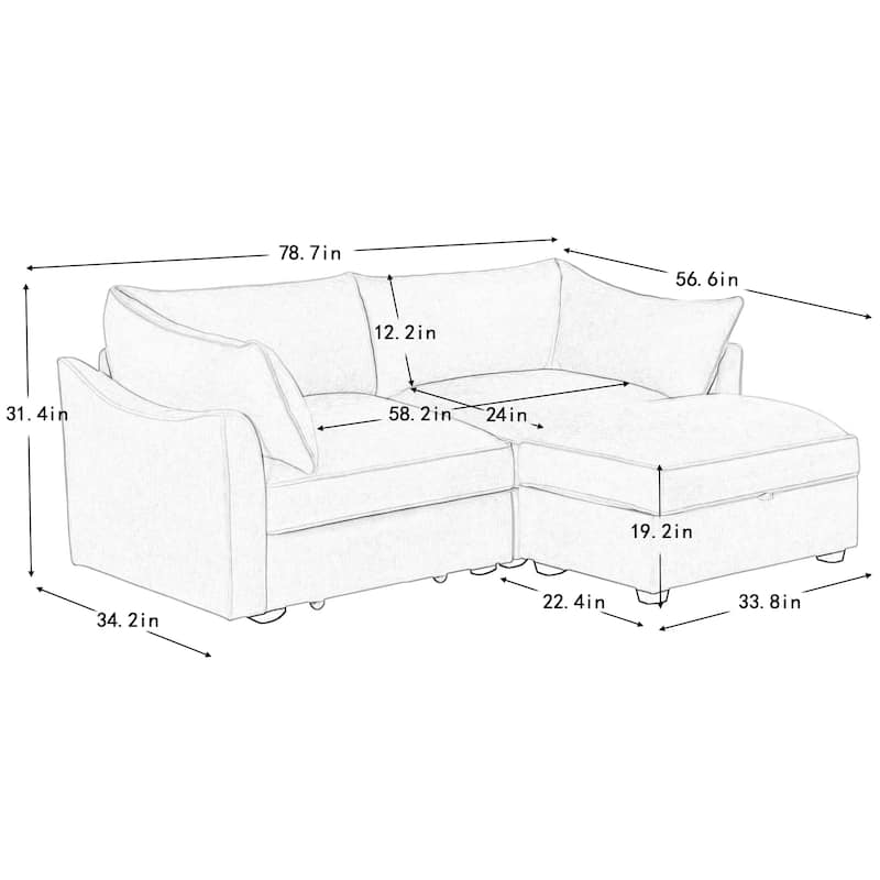 2-Seater Loveseat with 1 Movable Ottoman & Pull out Storage Drawer Under Seat